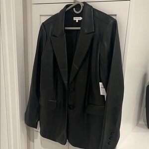 Good American Black Faux Leather Blazer